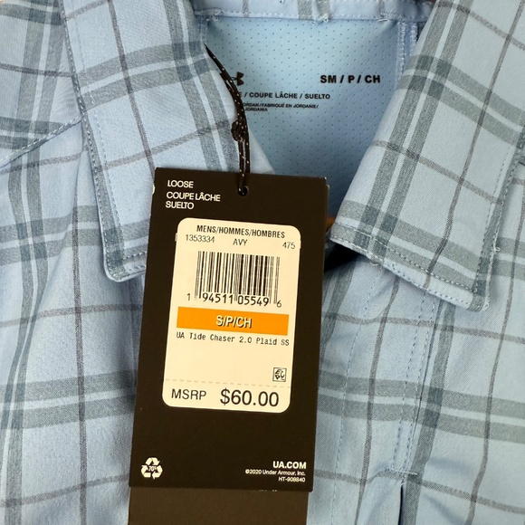 Under Armour Tide Chaser 2.0 Baby Blue Plaid Button Up Shirt Men Small Loose NWT - Picture 4 of 8